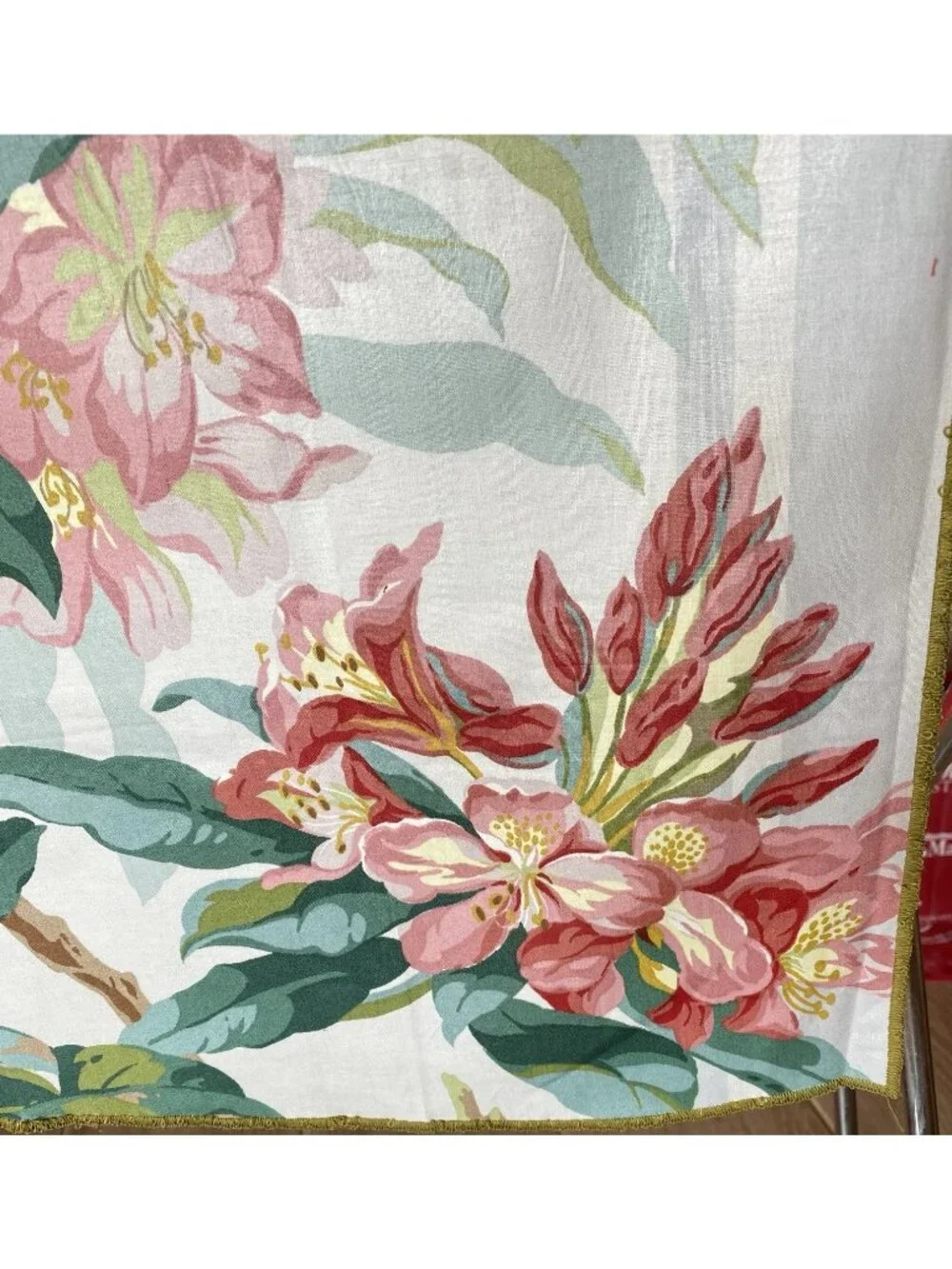 Tropical Floral Chintz Fabric Sample 28 X 27” Finished Edges